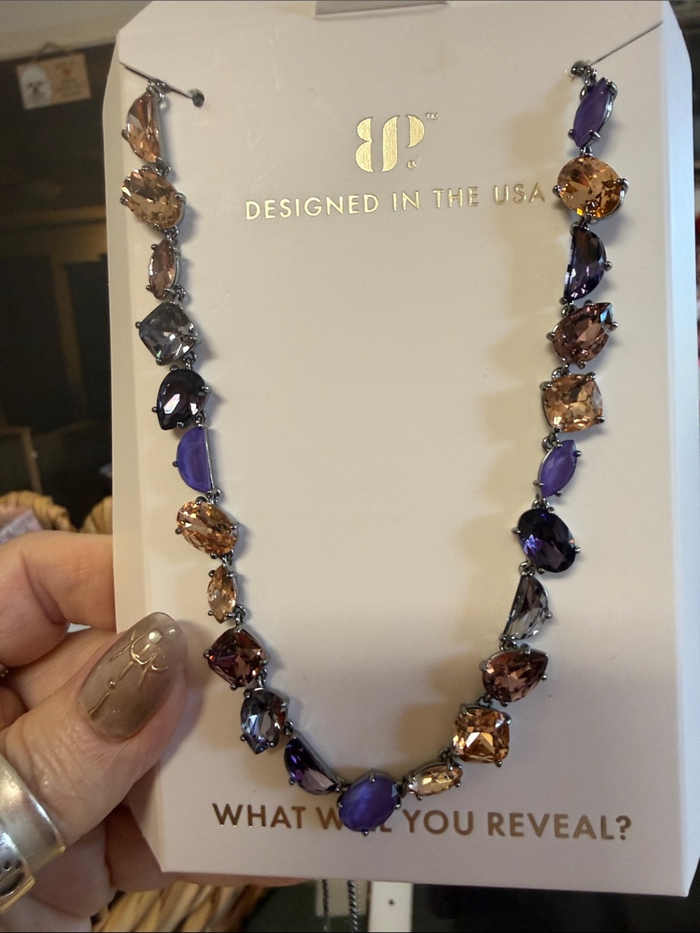 bp Mixed Purple and Champagne Crystal Statement Necklace